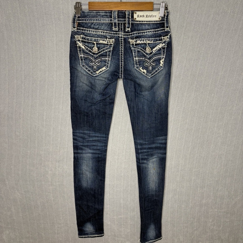 Rock Revival Women's Elaina Skinny Jeans Low Rise Size 23 Mcbling Y2k Embellish